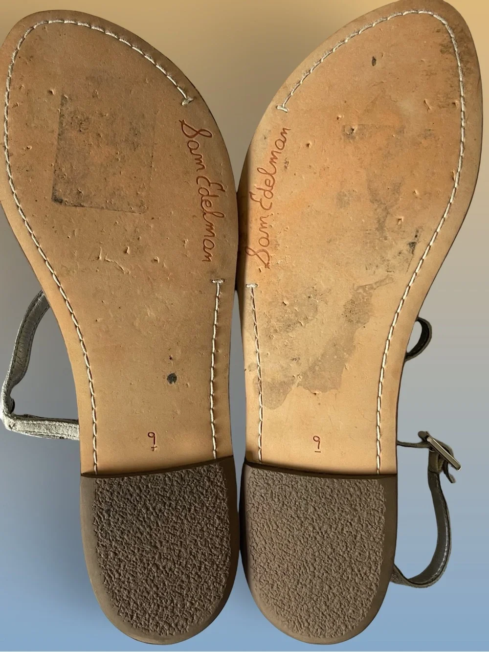 Sam Edelman Gigi Metallic Silver T-Strap Thong Sandals Croc Embossed Brown Sz9